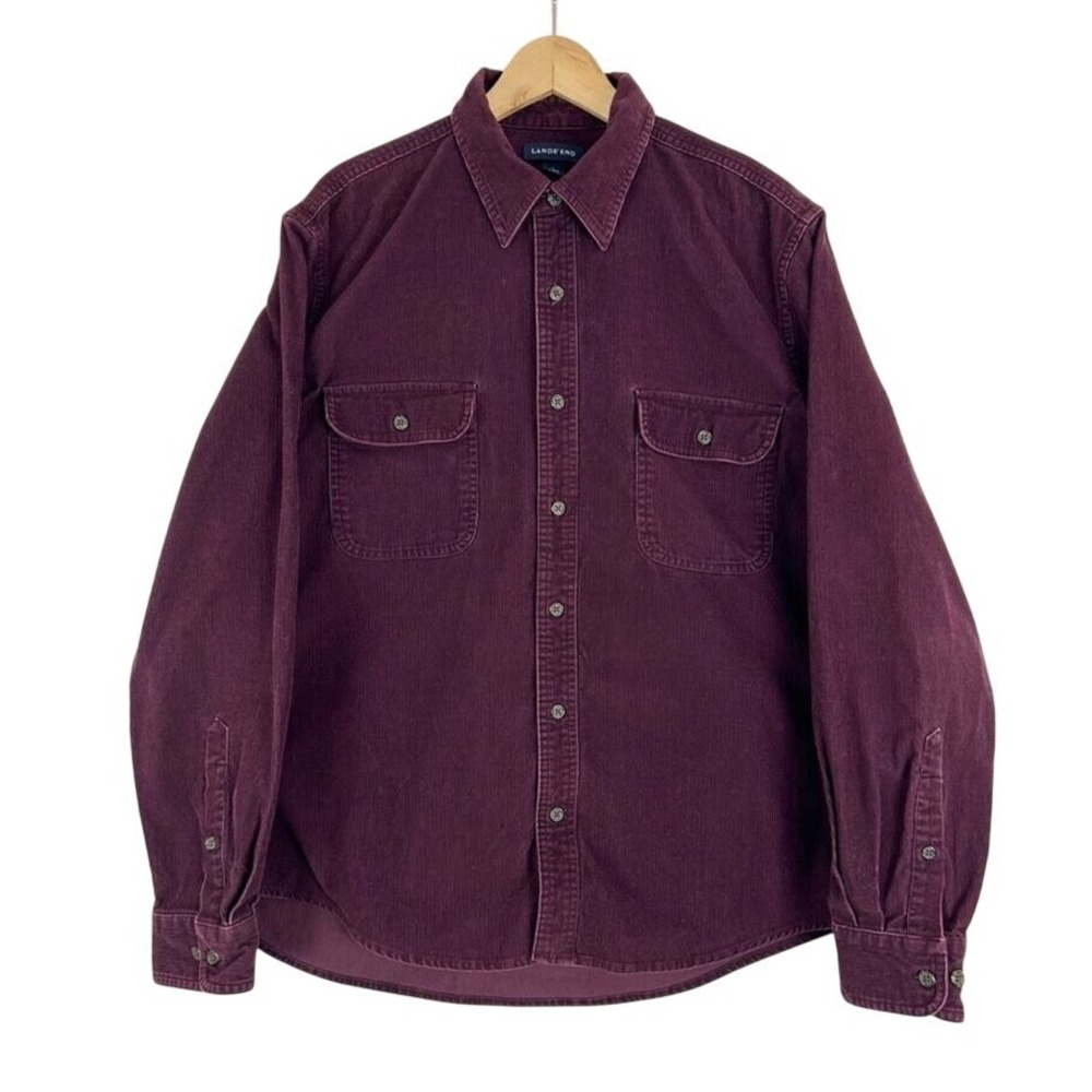 Land's End‎ Corduroy Long Sleeve Button Down Shirt Maroon Mens Size L